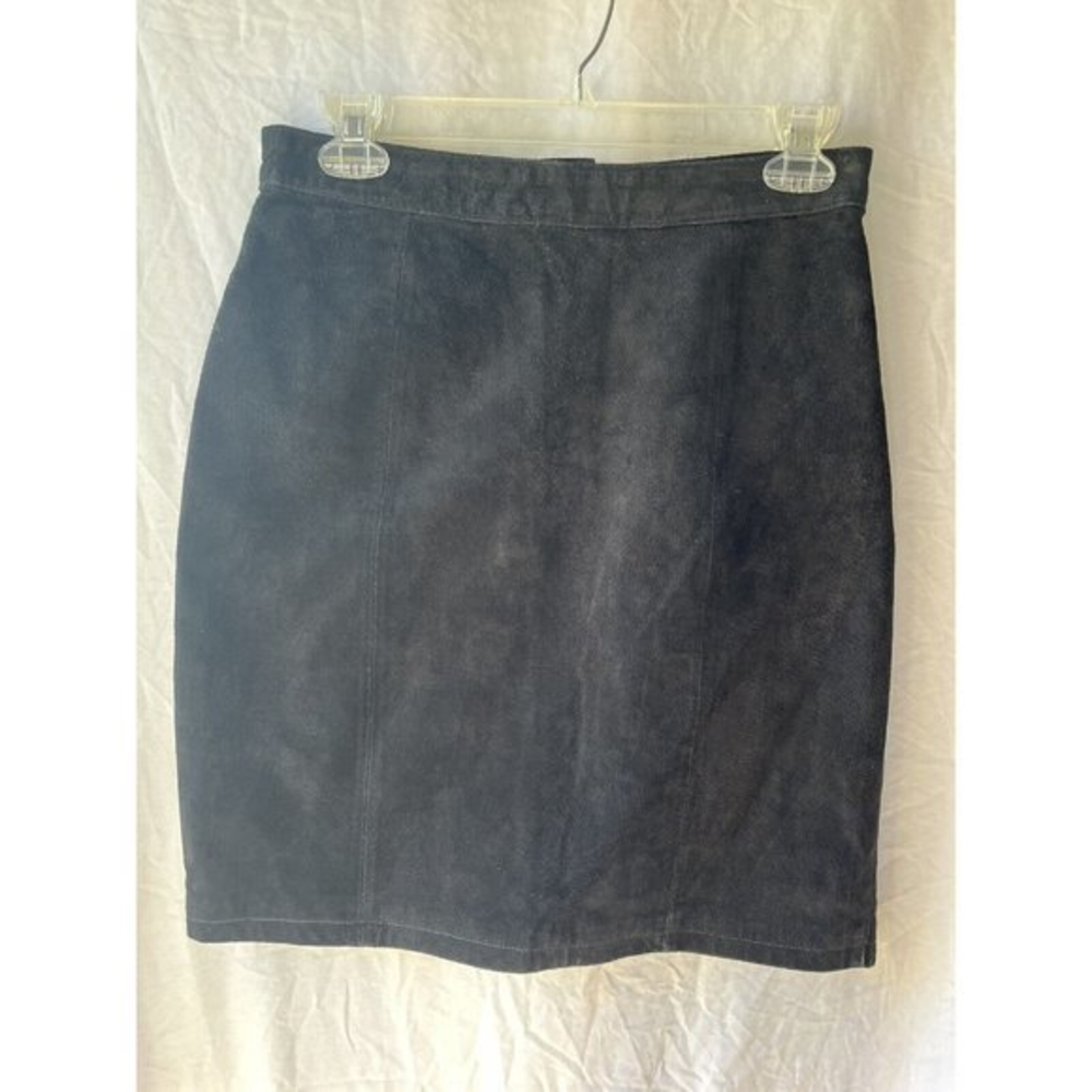 Vintage Black Suede Leather Pencil Skirt Womens 11 12 Lined‎ Classic Midi